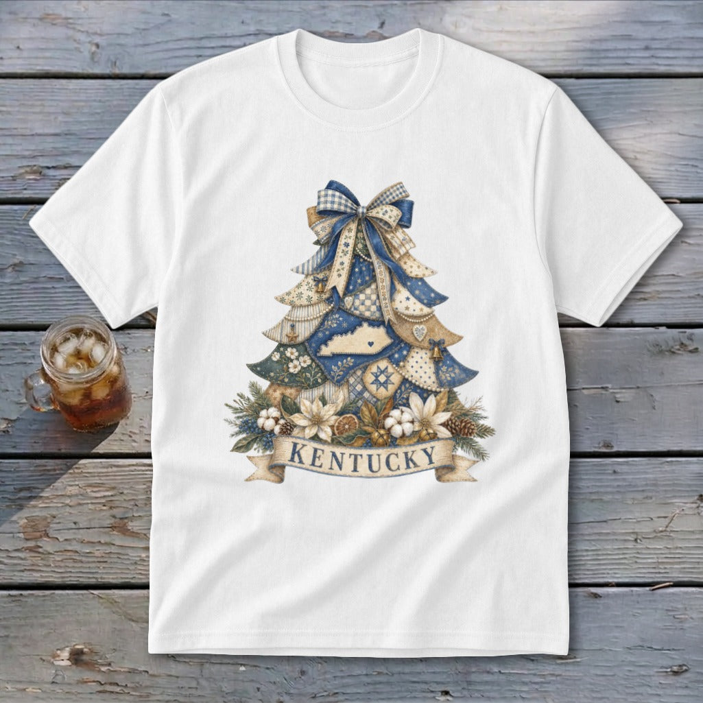 Kentucky Faux Patchwork Christmas Tree Youth Tee