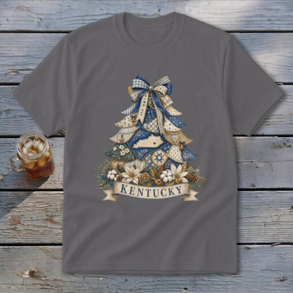 Kentucky Faux Patchwork Christmas Tree Youth Tee