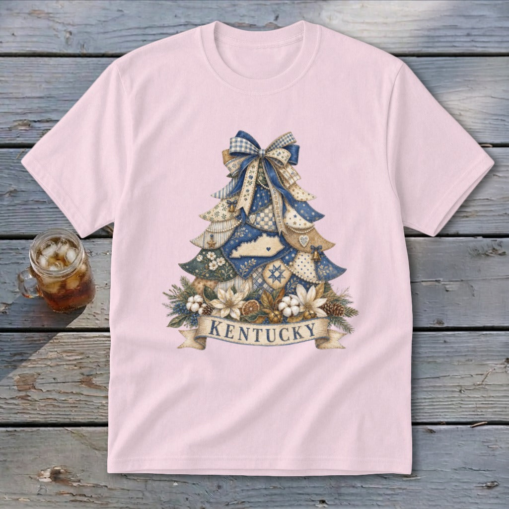 Kentucky Faux Patchwork Christmas Tree Youth Tee