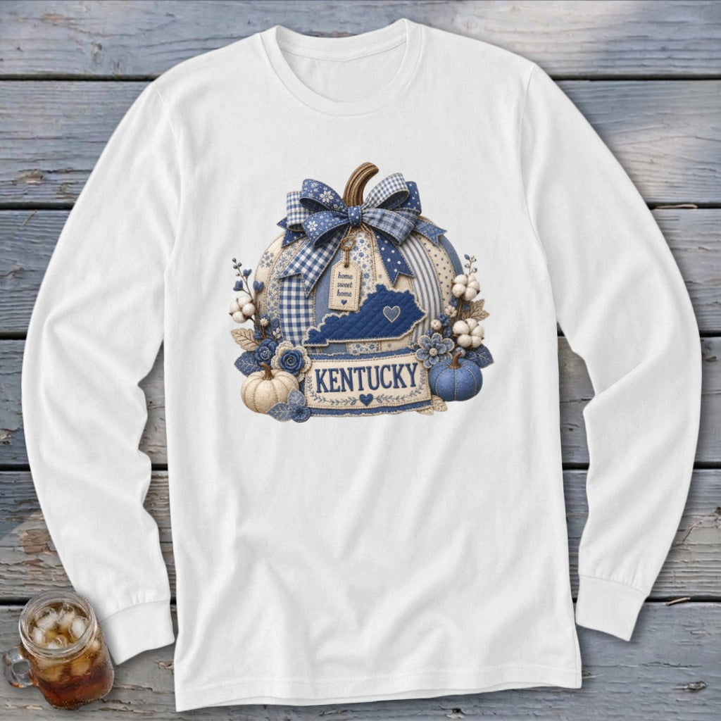 Kentucky Faux Patchwork Pumpkin Long Sleeve Tee