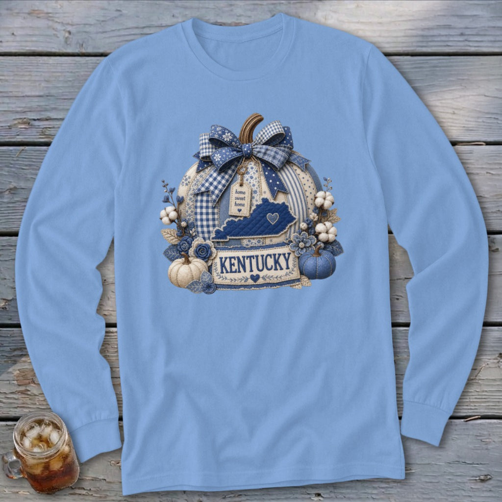 Kentucky Faux Patchwork Pumpkin Long Sleeve Tee
