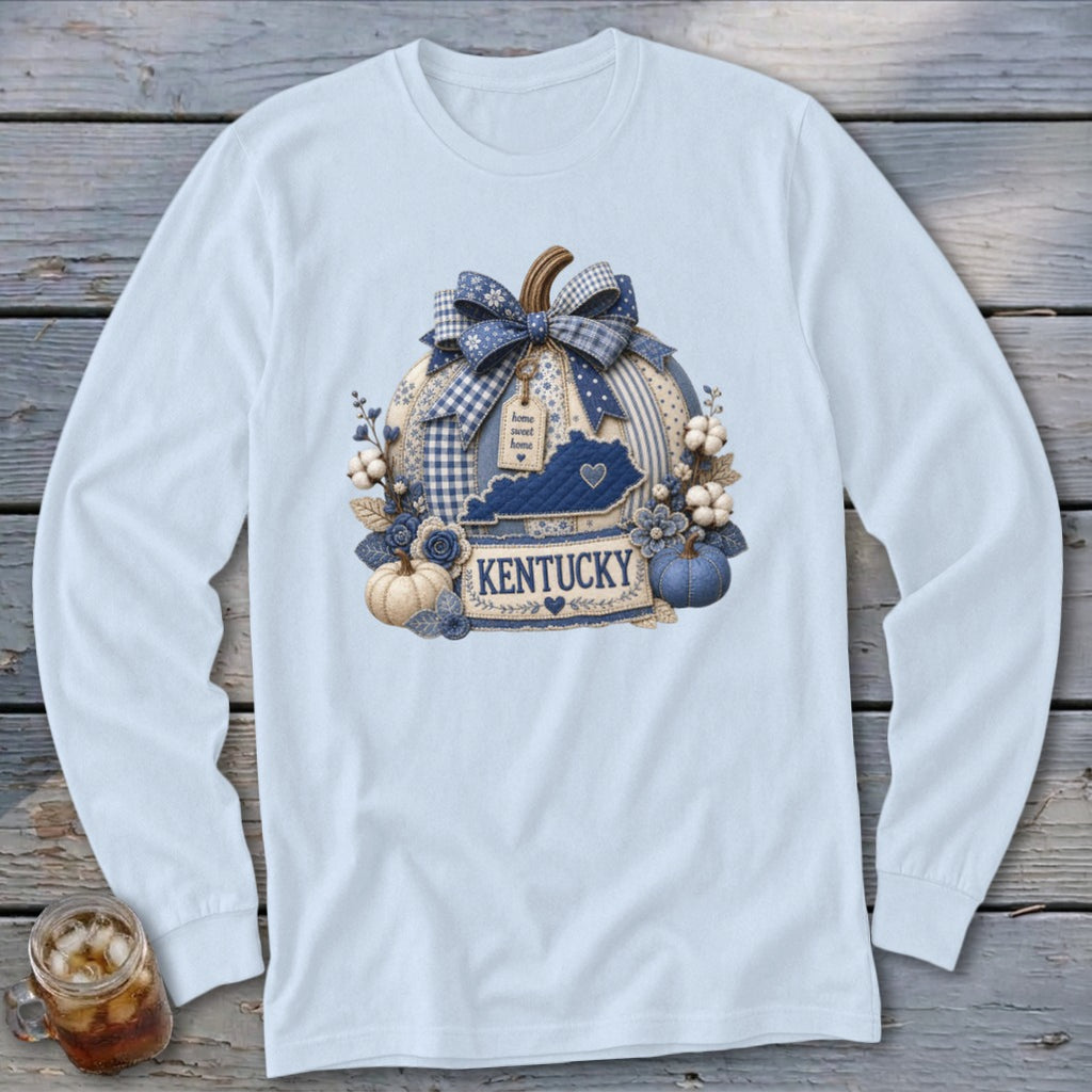 Kentucky Faux Patchwork Pumpkin Long Sleeve Tee
