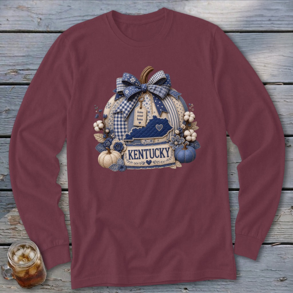 Kentucky Faux Patchwork Pumpkin Long Sleeve Tee