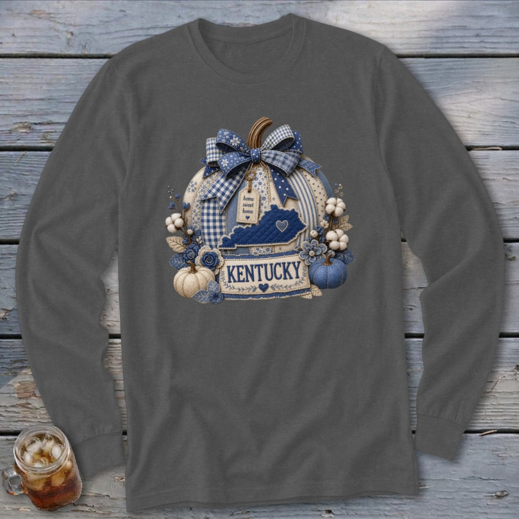Kentucky Faux Patchwork Pumpkin Long Sleeve Tee