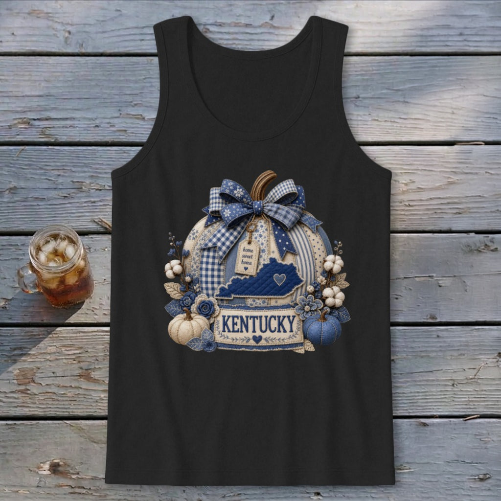 Kentucky Faux Patchwork Pumpkin Tank Top