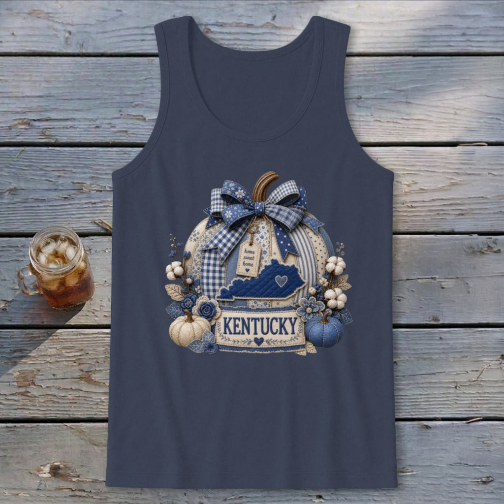 Kentucky Faux Patchwork Pumpkin Tank Top
