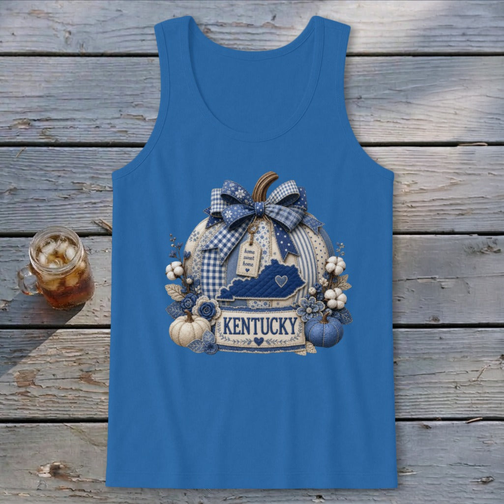 Kentucky Faux Patchwork Pumpkin Tank Top