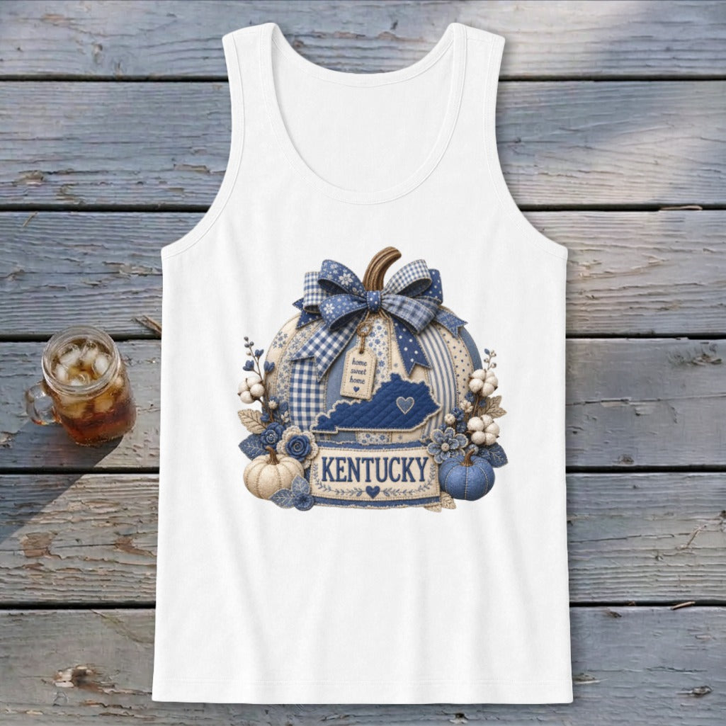 Kentucky Faux Patchwork Pumpkin Tank Top