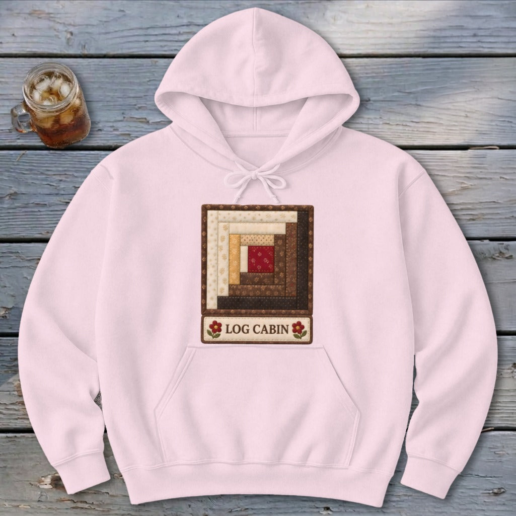 Log Cabin Faux Quilt Block Hoodie