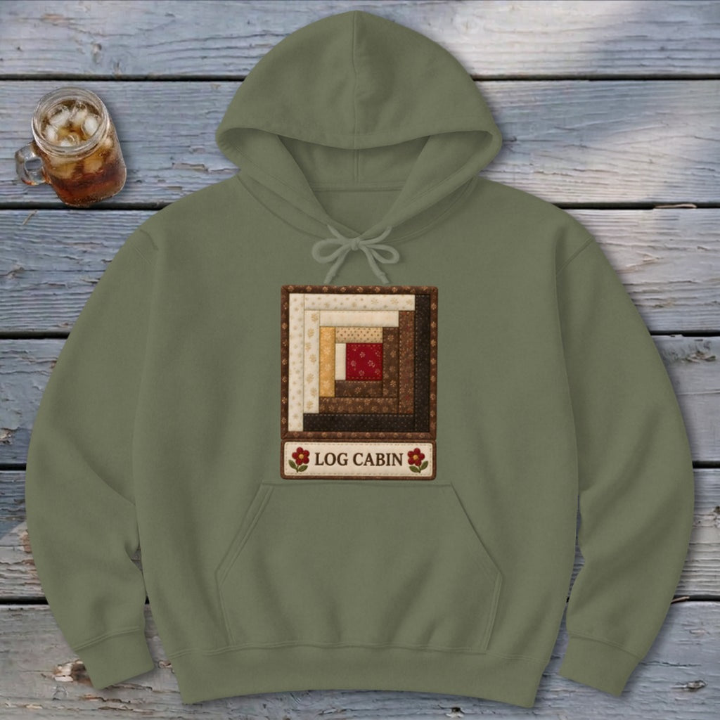 Log Cabin Faux Quilt Block Hoodie