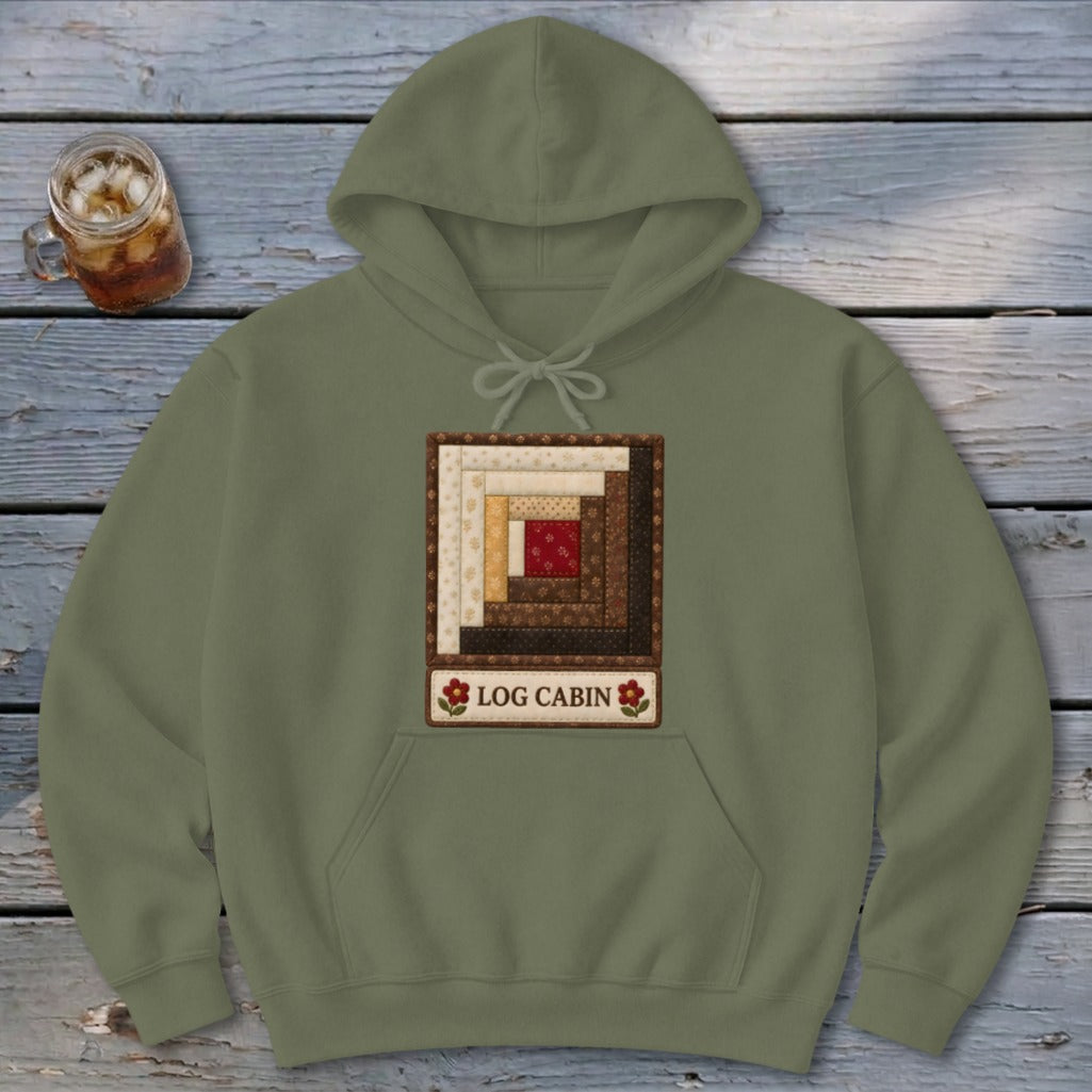 Log Cabin Faux Quilt Block Hoodie