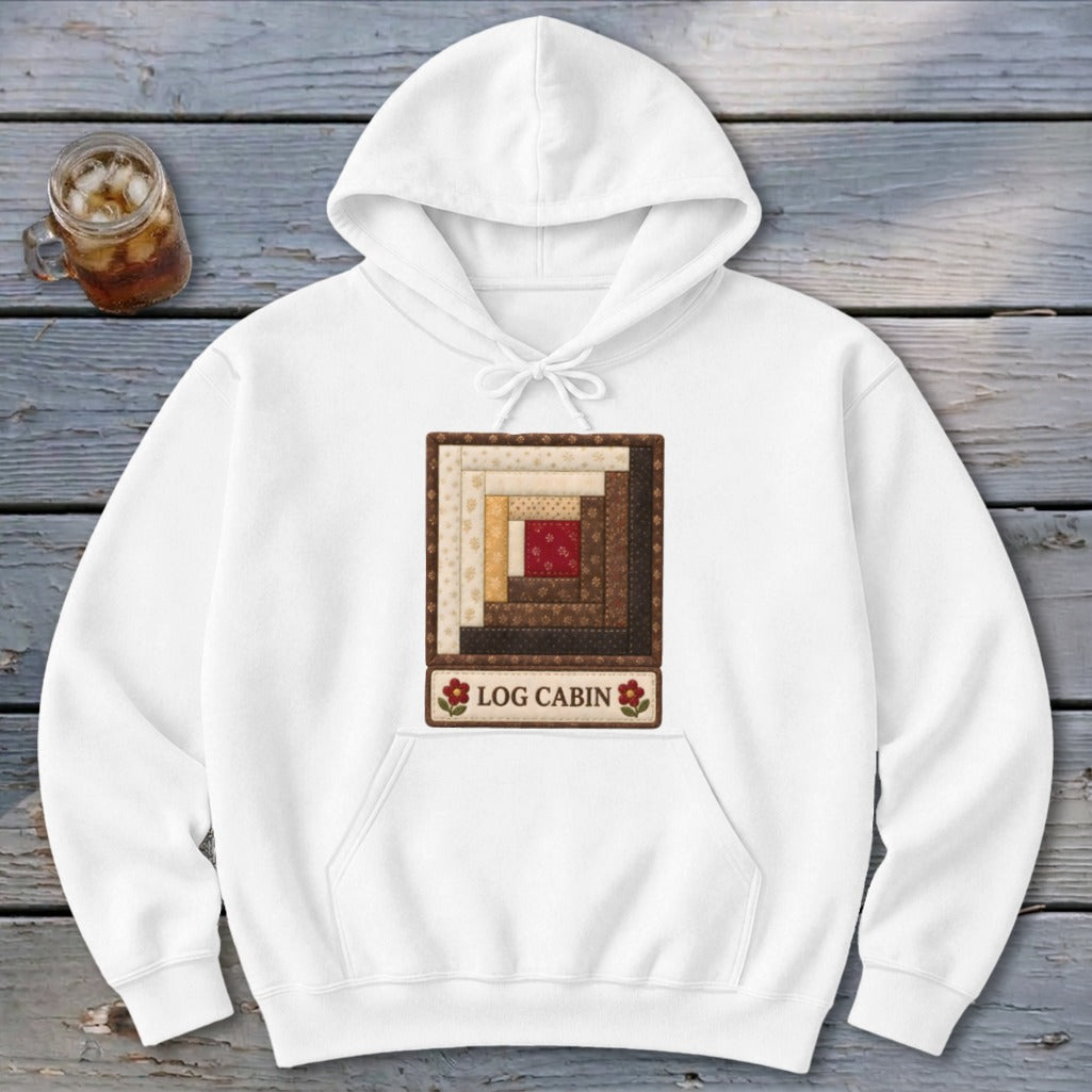 Log Cabin Faux Quilt Block Hoodie