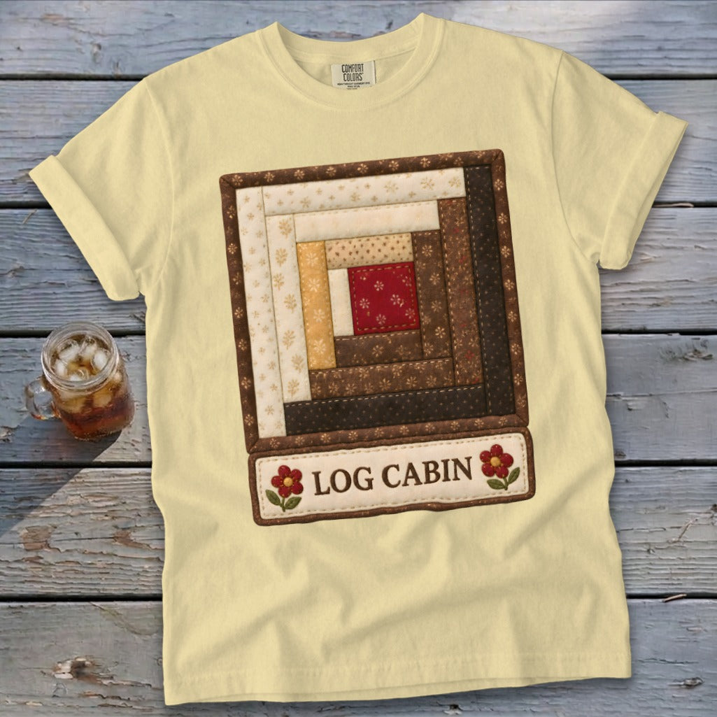 Log Cabin Faux Quilt Block Signature Tee