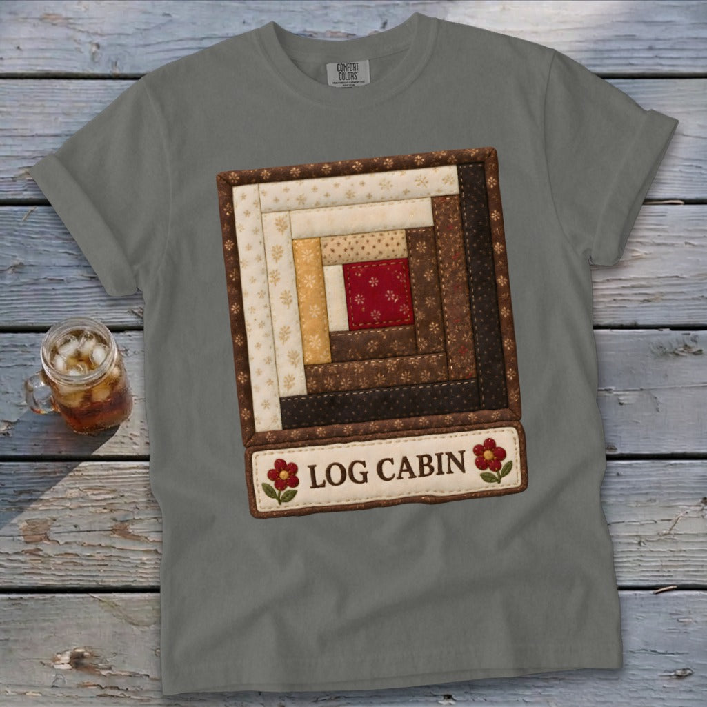 Log Cabin Faux Quilt Block Signature Tee