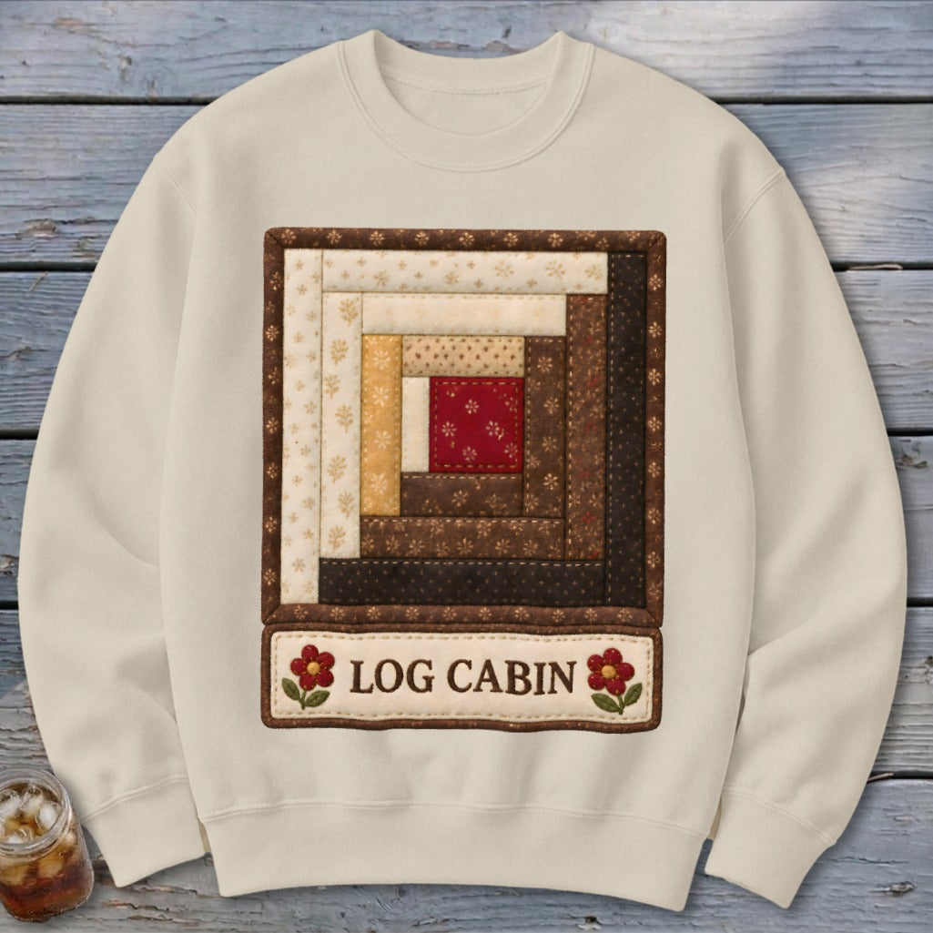 Log Cabin Faux Quilt Block Sweatshirt