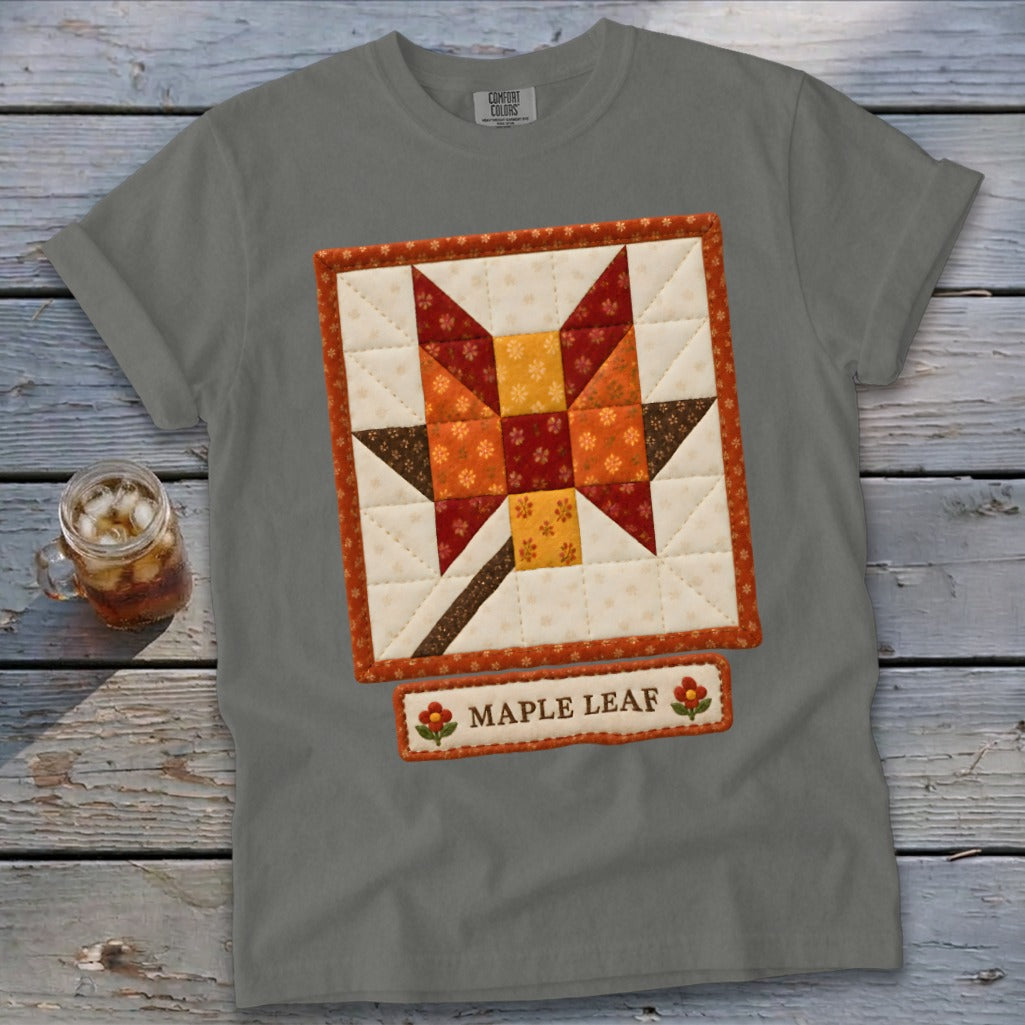 Maple Leaf Faux Quilt Block Signature Tee