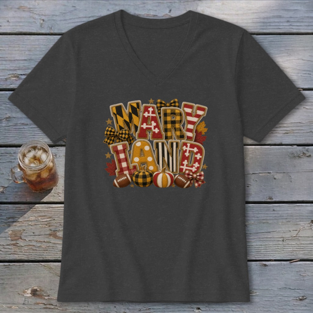 Maryland Faux Chenille Fall Patch V-neck