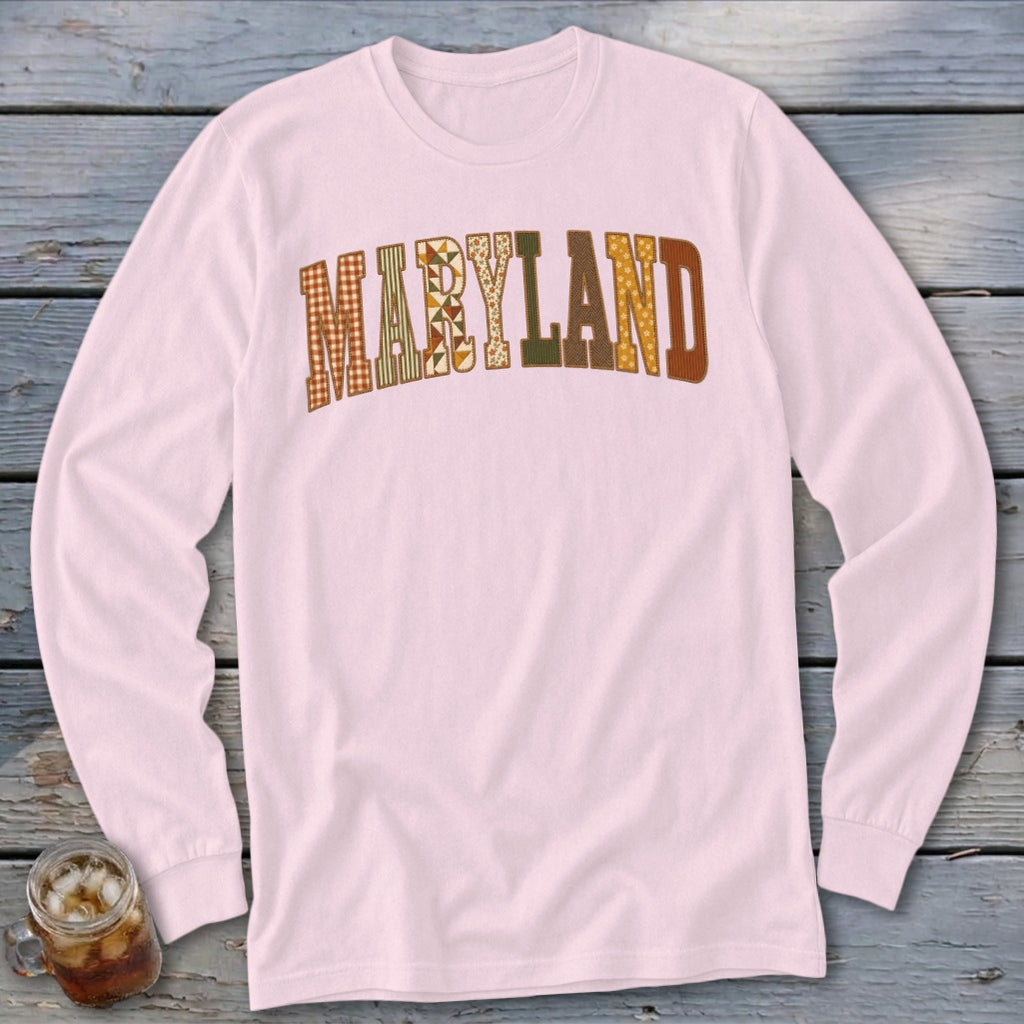 Maryland Faux Embroidery Letters Long Sleeve Tee