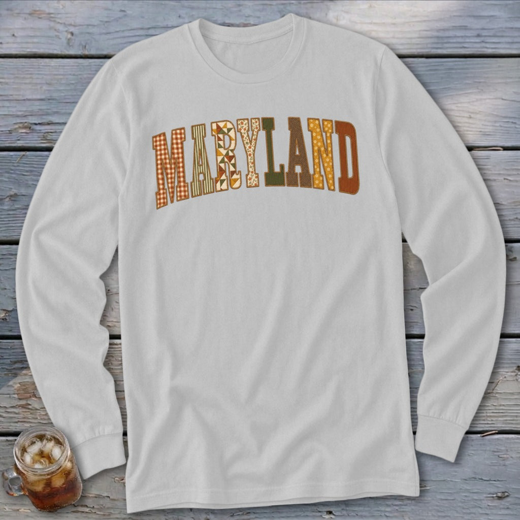 Maryland Faux Embroidery Letters Long Sleeve Tee