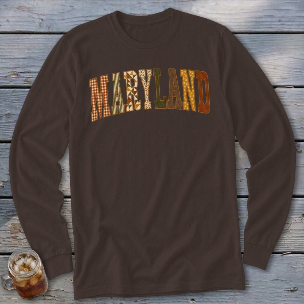 Maryland Faux Embroidery Letters Long Sleeve Tee