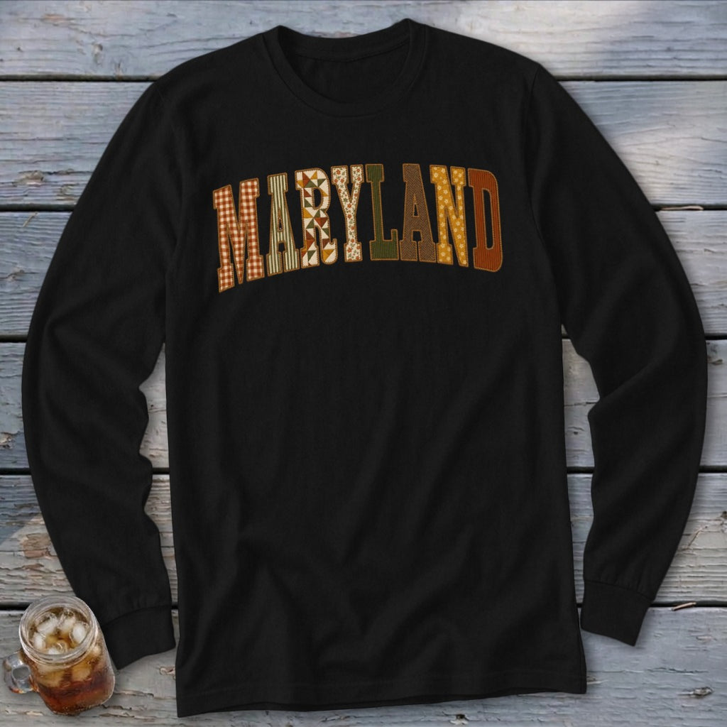 Maryland Faux Embroidery Letters Long Sleeve Tee