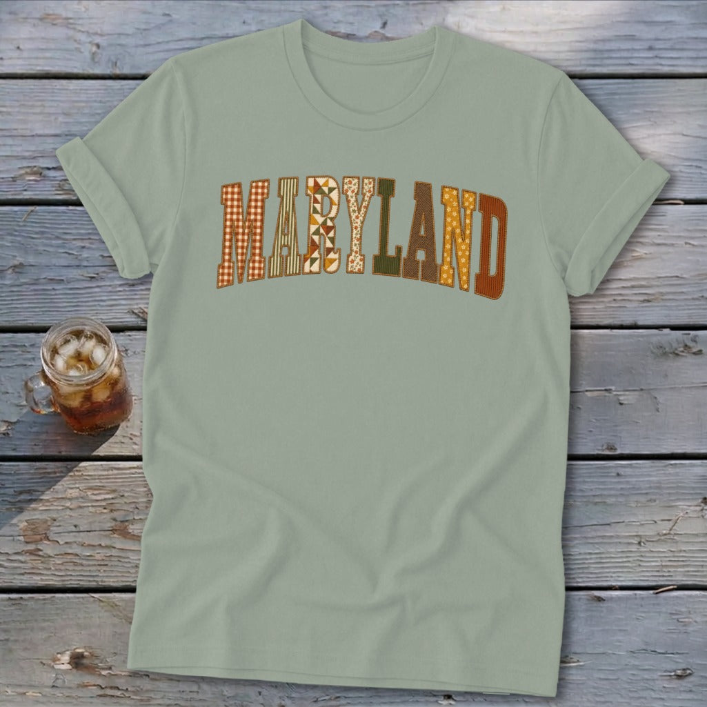Maryland Faux Embroidery Letters Softstyle Tee