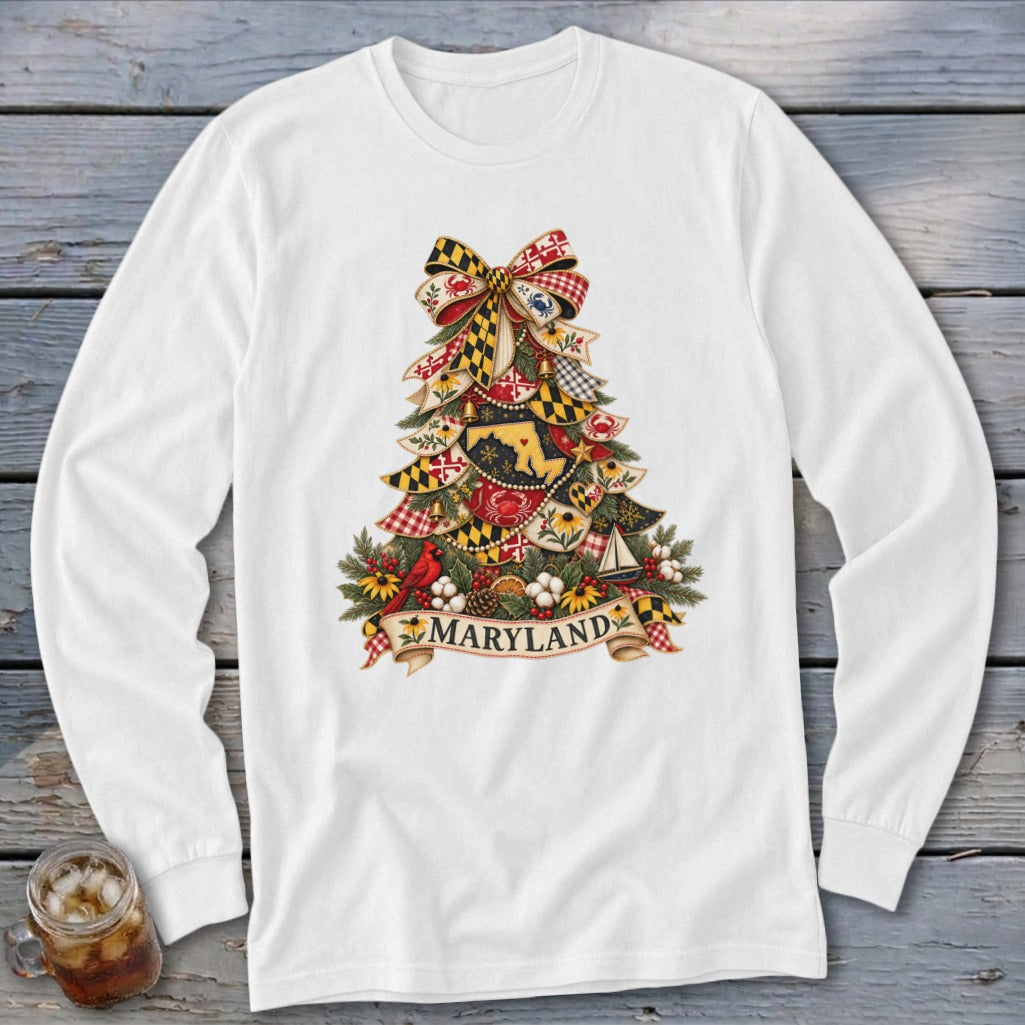 Maryland Faux Patchwork Christmas Tree Long Sleeve Tee