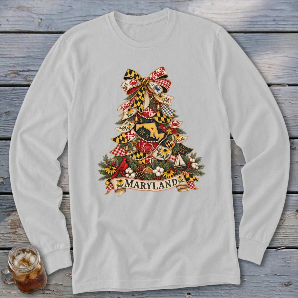Maryland Faux Patchwork Christmas Tree Long Sleeve Tee