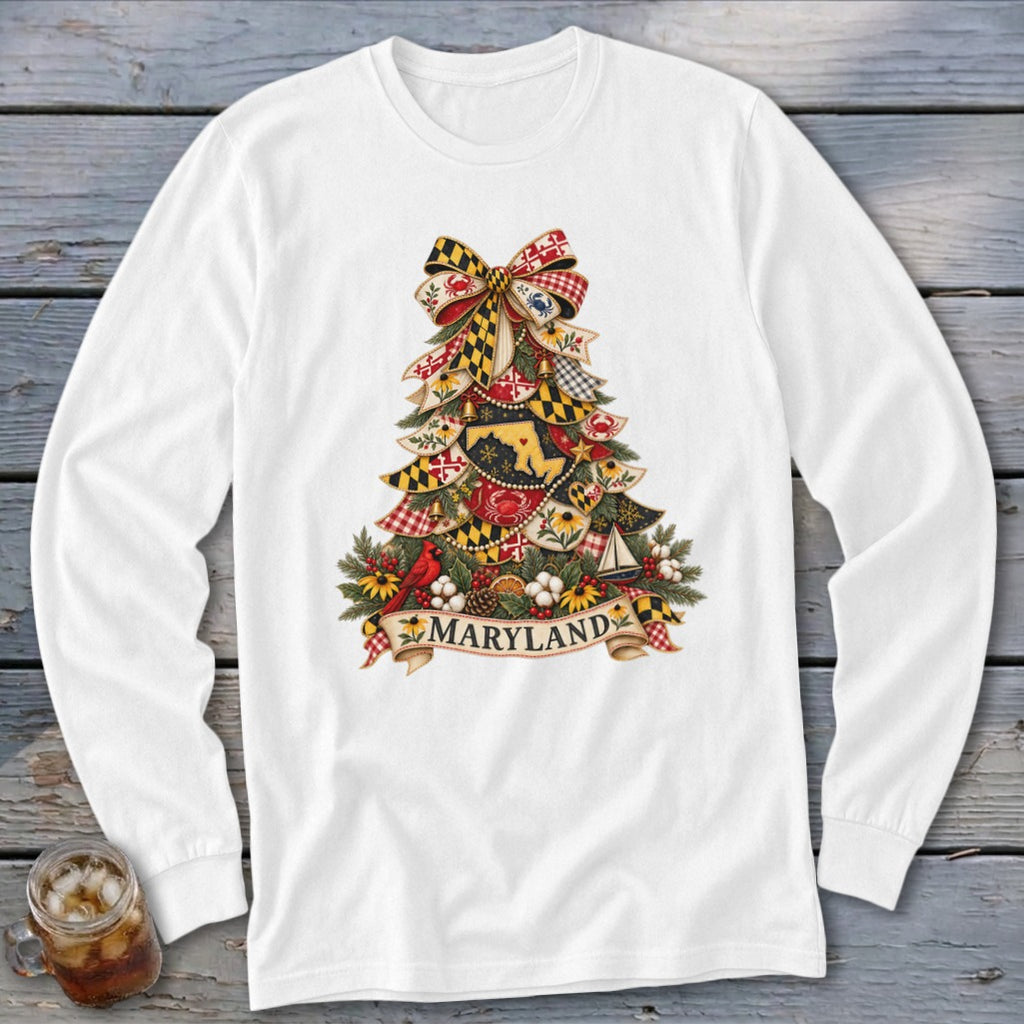 Maryland Faux Patchwork Christmas Tree Long Sleeve Tee