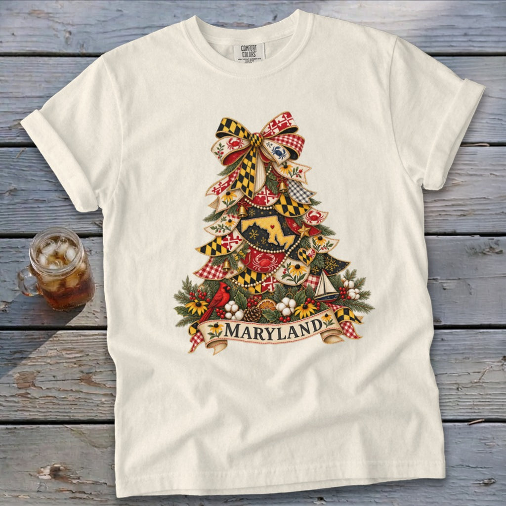 Maryland Faux Patchwork Christmas Tree Signature Tee