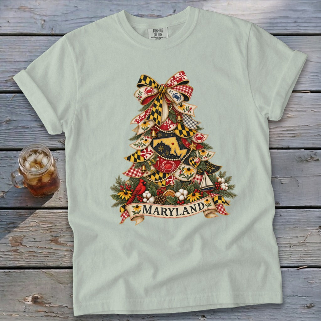 Maryland Faux Patchwork Christmas Tree Signature Tee
