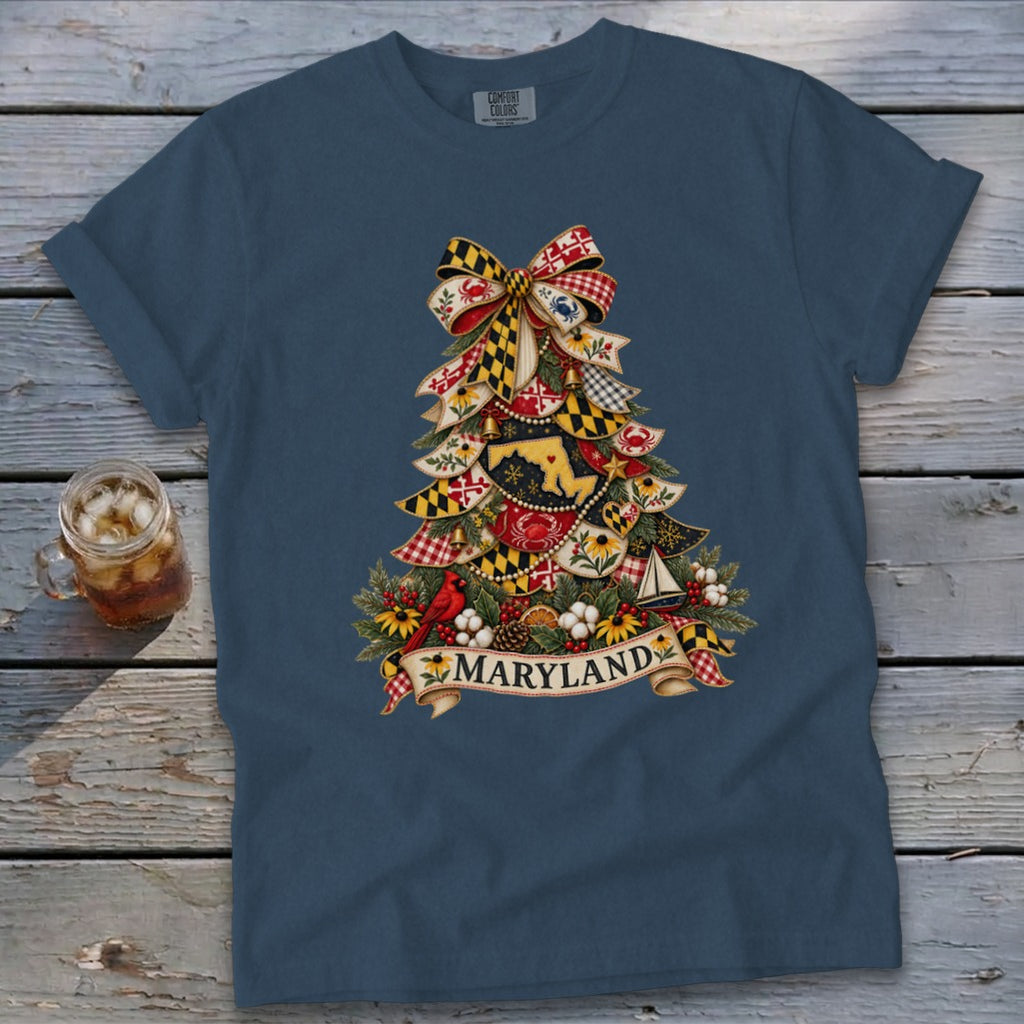 Maryland Faux Patchwork Christmas Tree Signature Tee