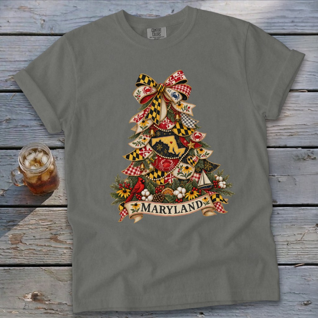Maryland Faux Patchwork Christmas Tree Signature Tee