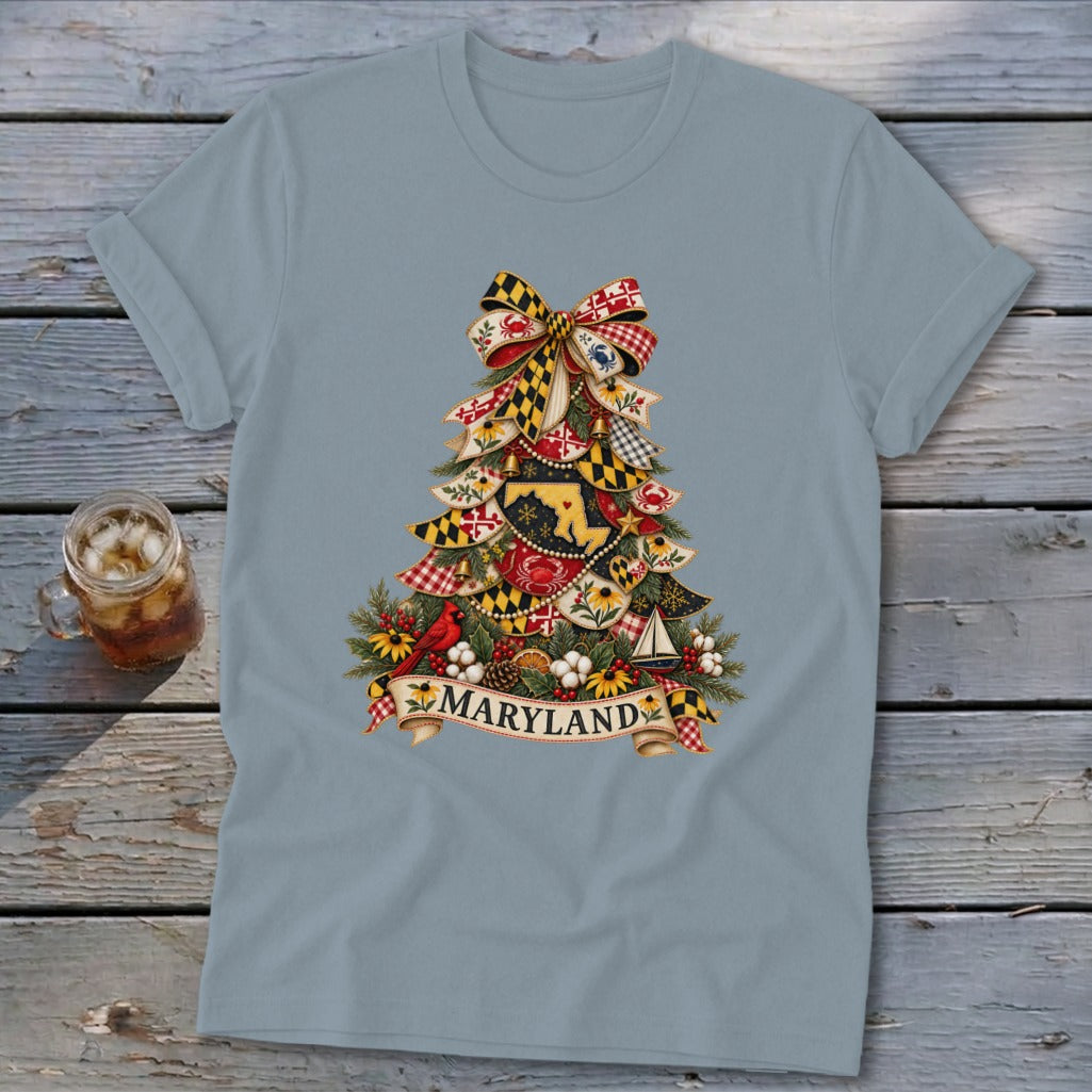Maryland Faux Patchwork Christmas Tree Softstyle Tee