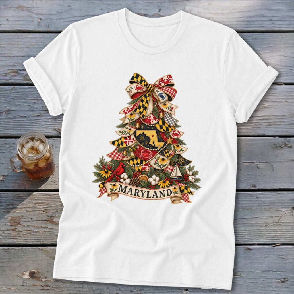 Maryland Faux Patchwork Christmas Tree Softstyle Tee