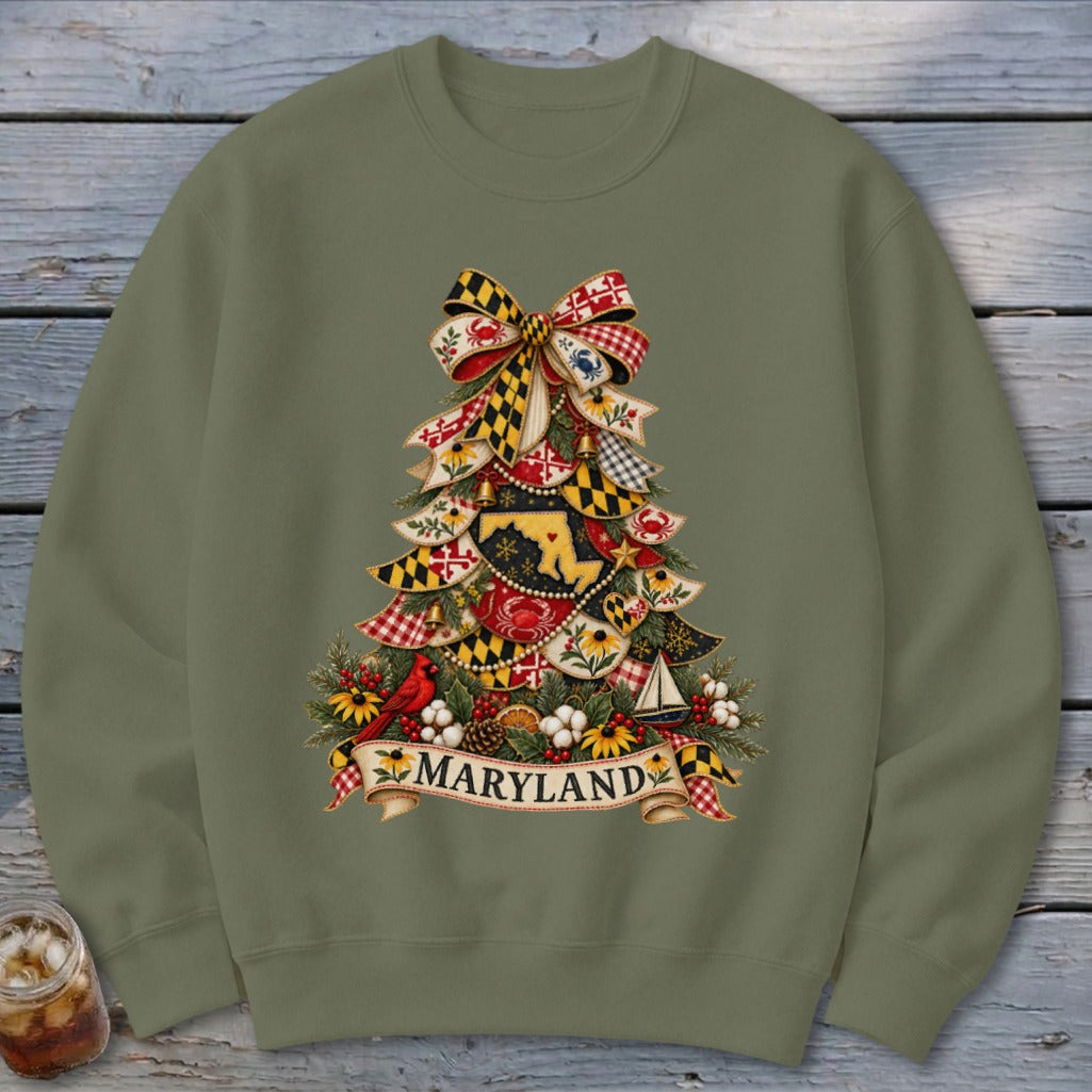 Maryland Faux Patchwork Christmas Tree Sweatshirt