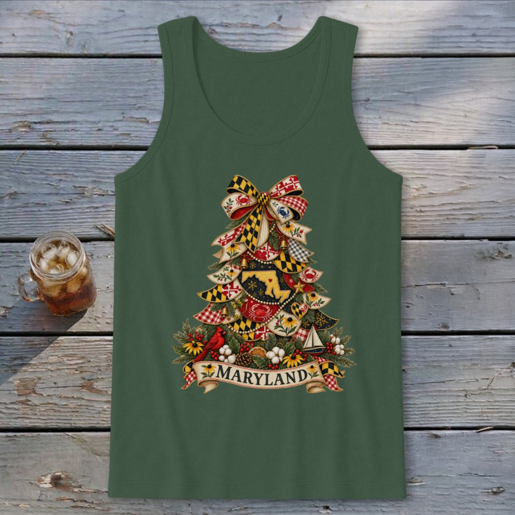 Maryland Faux Patchwork Christmas Tree Tank Top