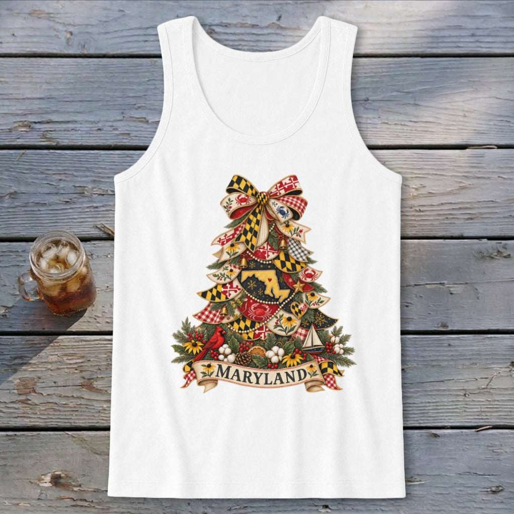 Maryland Faux Patchwork Christmas Tree Tank Top