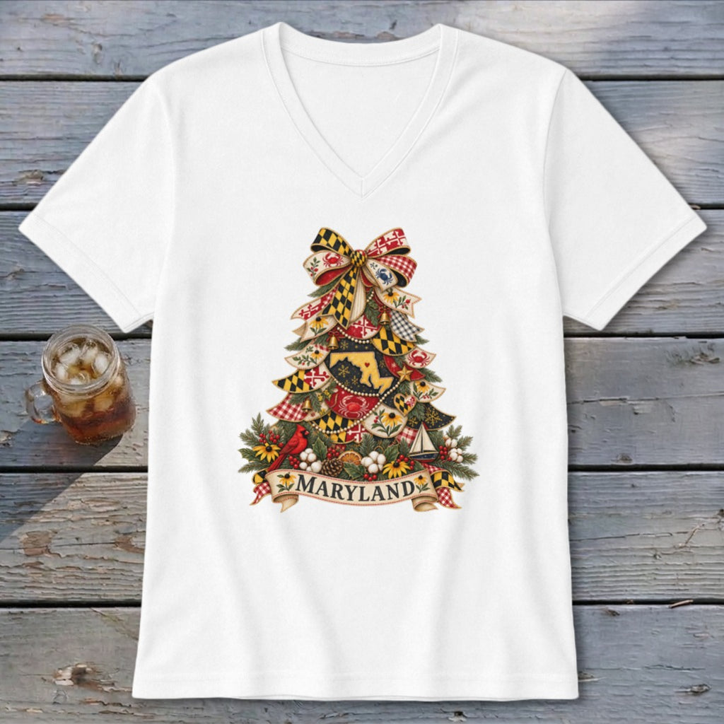 Maryland Faux Patchwork Christmas Tree V-neck