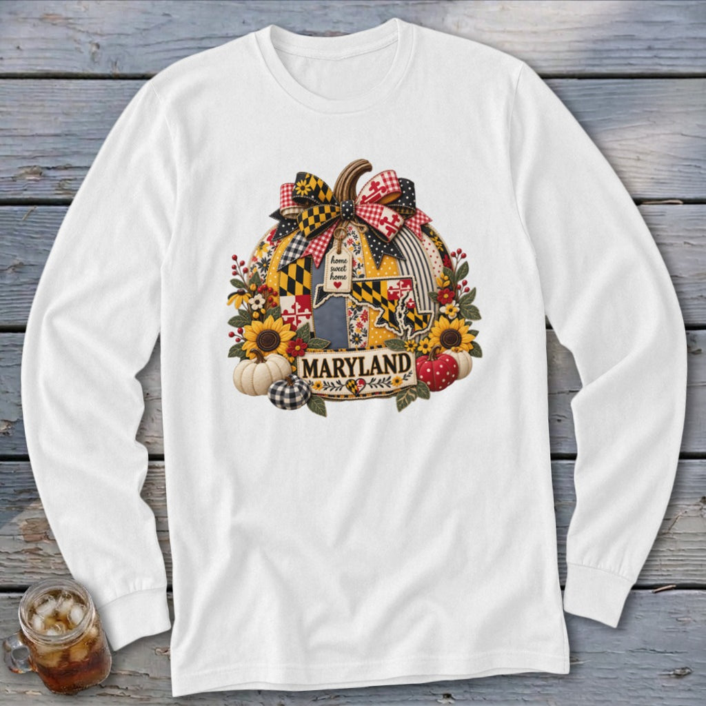 Maryland Faux Patchwork Pumpkin Long Sleeve Tee