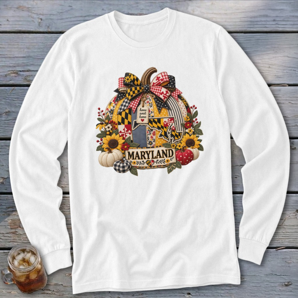 Maryland Faux Patchwork Pumpkin Long Sleeve Tee