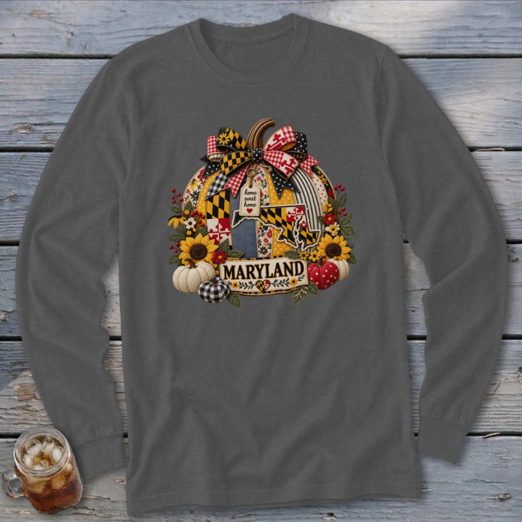 Maryland Faux Patchwork Pumpkin Long Sleeve Tee