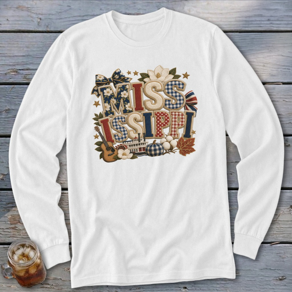 Mississippi Faux Chenille Fall Patch Long Sleeve Tee