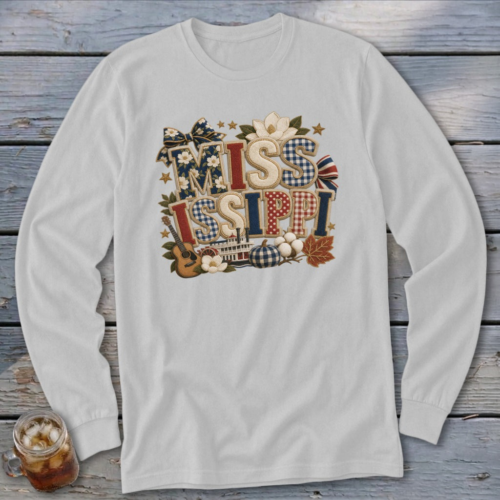 Mississippi Faux Chenille Fall Patch Long Sleeve Tee