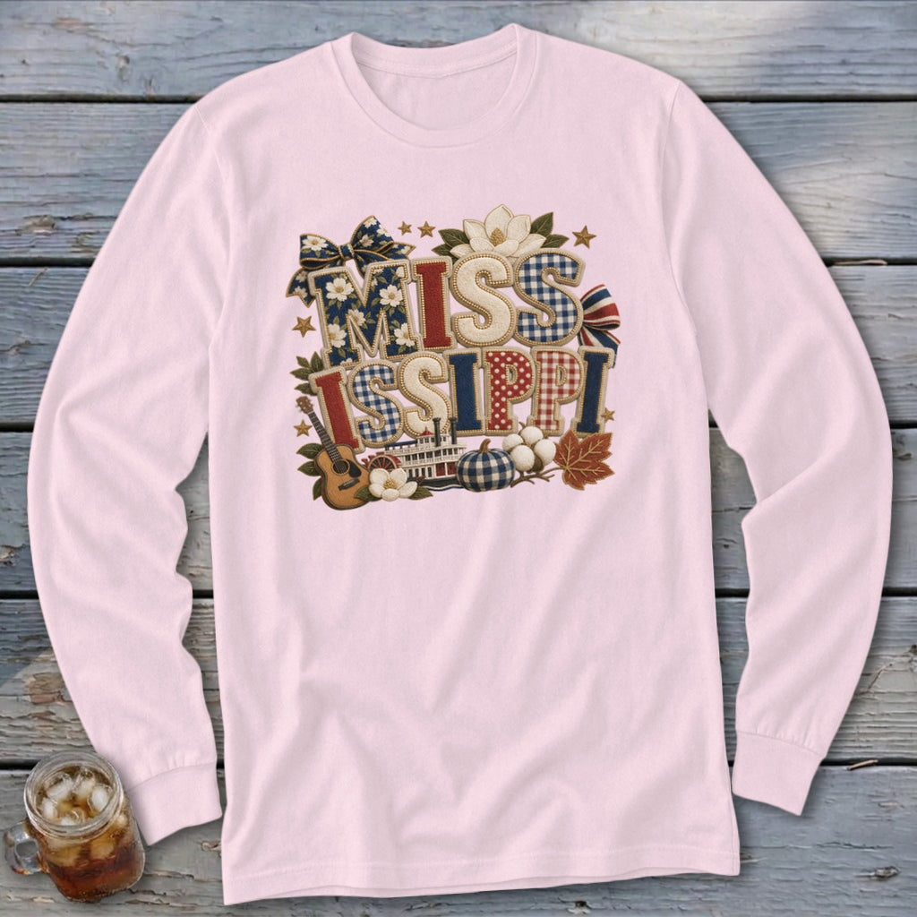 Mississippi Faux Chenille Fall Patch Long Sleeve Tee