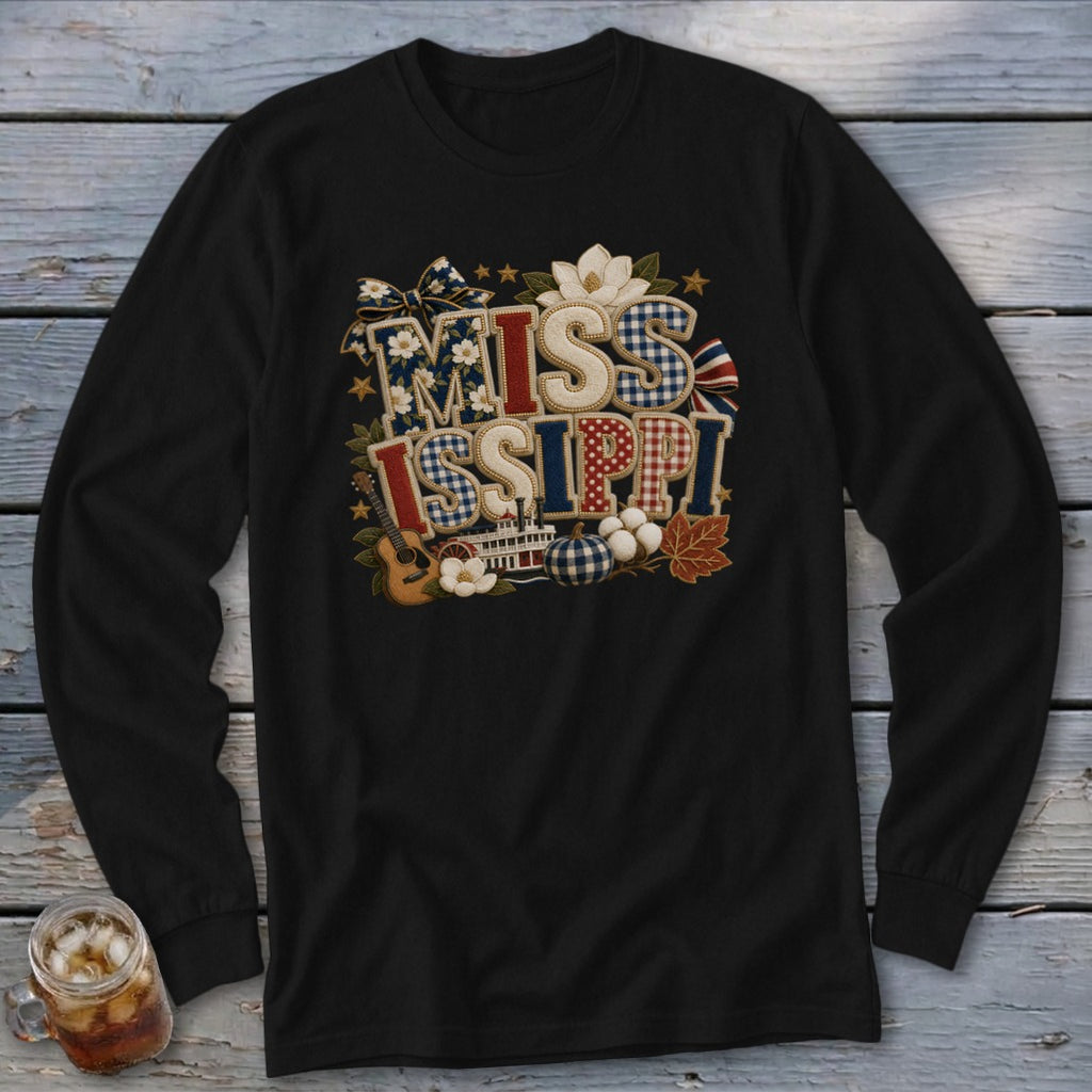 Mississippi Faux Chenille Fall Patch Long Sleeve Tee