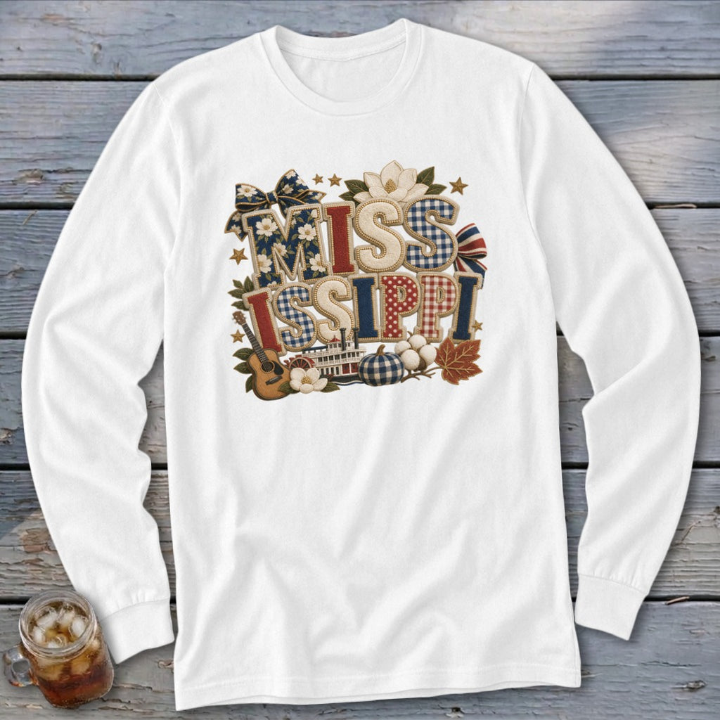 Mississippi Faux Chenille Fall Patch Long Sleeve Tee