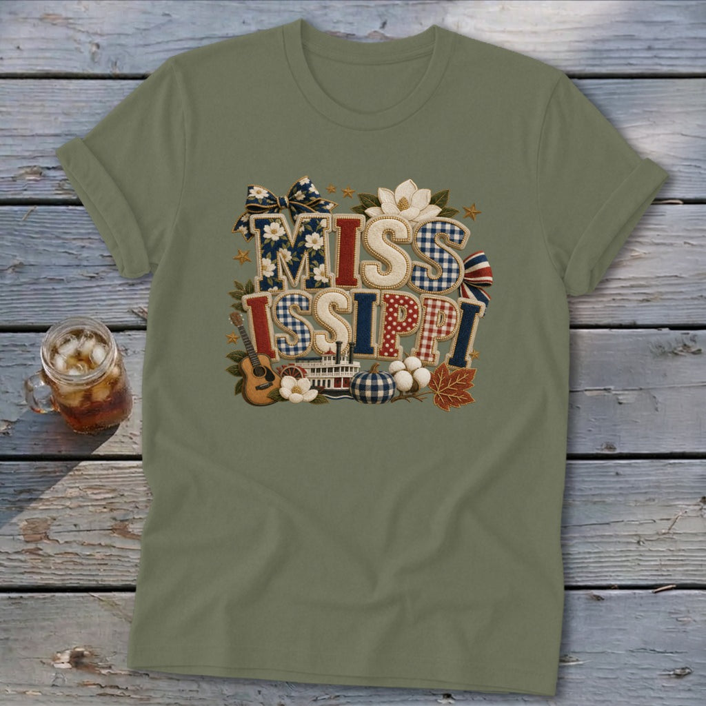 Mississippi Faux Chenille Fall Patch Softstyle Tee
