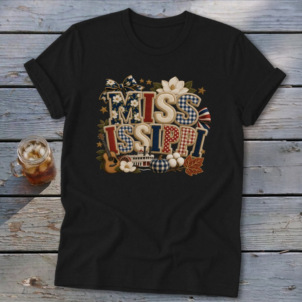 Mississippi Faux Chenille Fall Patch Softstyle Tee