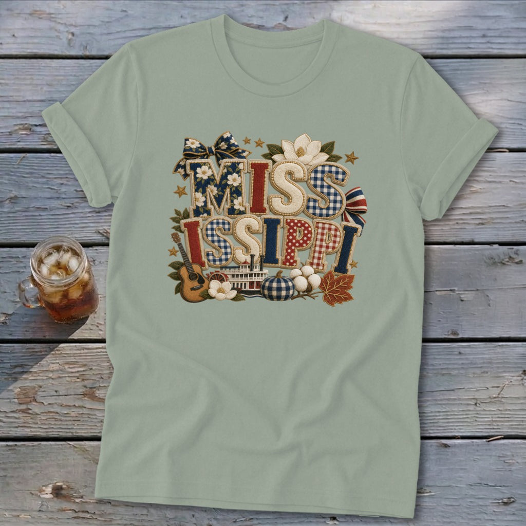 Mississippi Faux Chenille Fall Patch Softstyle Tee